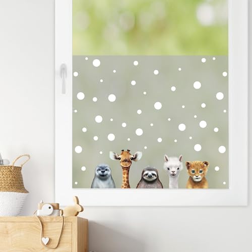 Sichtschutzfolie Kinderzimmer Zootiere Fensterfolie Fensterdeko Milchglasfolie Wiederverwendbar Sichtschutz, 75 cm hoch, 100 cm breit von Wandtattoo Loft