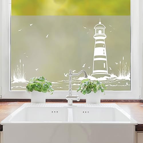 Sichtschutzfolie Leuchtturm maritime Fensterfolie Fensterdeko Milchglasfolie, 100 cm hoch, 100 cm breit von Wandtattoo Loft