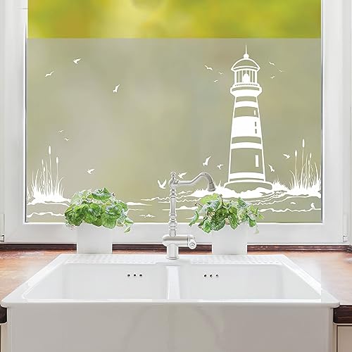 Sichtschutzfolie Leuchtturm Maritime Fensterfolie Fensterdeko Milchglasfolie, 100 cm hoch, 90 cm breit von Wandtattoo Loft