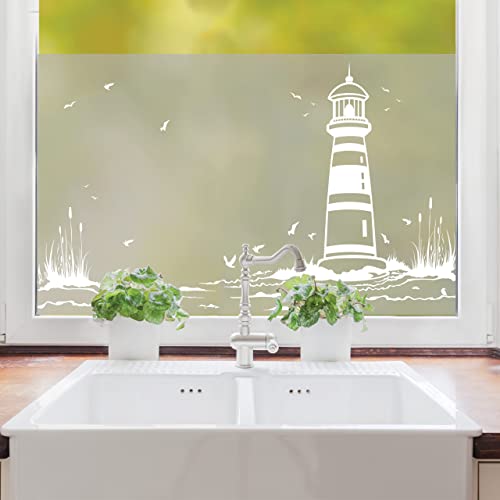 Wandtattoo Loft Sichtschutzfolie Leuchtturm Maritime Fensterfolie Fensterdeko Milchglasfolie, 100 cm hoch, 200 cm breit von Wandtattoo Loft