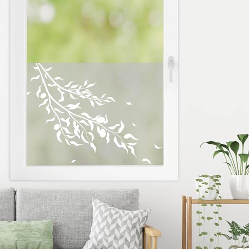 Sichtschutzfolie Olive Olivenzweig florale Fensterfolie Fensterdeko Milchglasfolie Folie Fenster Aufkleber Sichtschutz, 55 cm hoch, 65 cm breit von Wandtattoo Loft