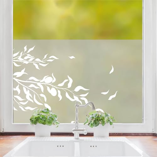 Sichtschutzfolie Olive Olivenzweig florale Fensterfolie Fensterdeko Milchglasfolie Folie Fenster Aufkleber Sichtschutz, 55 cm hoch, 90 cm breit von Wandtattoo Loft