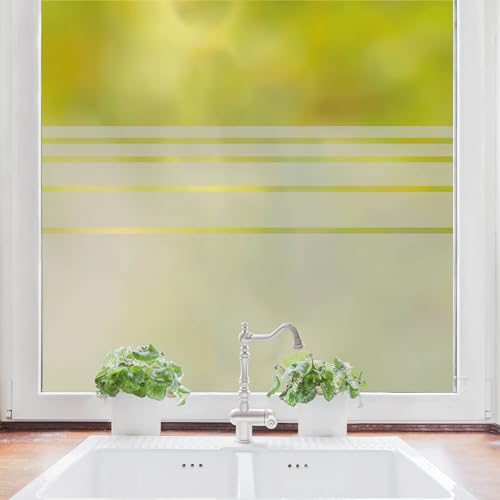 Sichtschutzfolie Wiederverwendbar waagerechte Streifen Fensterfolie Fensterdeko Milchglasfolie Sichtschutz, 100 cm hoch, 100 cm breit von Wandtattoo Loft