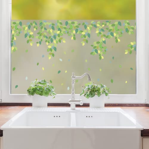 Sichtschutzfolie mit Blättern an Zweigen, Fensterfolie Fensterdeko Milchglasfolie, 100 cm hoch, 50 cm breit von Wandtattoo Loft