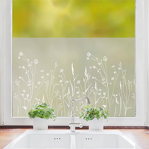 Sichtschutzfolie mit Einer Wilden Blumenwiese, Fensterfolie Fensterdeko Milchglasfolie, 100 cm hoch, 100 cm breit von Wandtattoo Loft