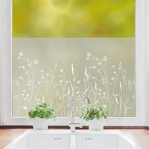 Sichtschutzfolie mit Einer Wilden Blumenwiese, Fensterfolie Fensterdeko Milchglasfolie, 100 cm hoch, 125 cm breit von Wandtattoo Loft