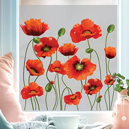 Sichtschutzfolie mit Mohnblumen, Fensterfolie Fensterdeko Milchglasfolie, 100 cm hoch, 125 cm breit von Wandtattoo Loft