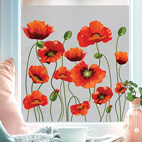 Sichtschutzfolie mit Mohnblumen, Fensterfolie Fensterdeko Milchglasfolie, 100 cm hoch, 50 cm breit von Wandtattoo Loft