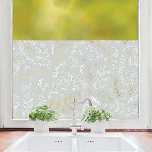 Sichtschutzfolie weiße Vögel und Blumen, teilweise durchsichtig Fensterfolie Fensterdeko Milchglasfolie, Kinderzimmer, 180 cm hoch, 65 cm breit von Wandtattoo Loft