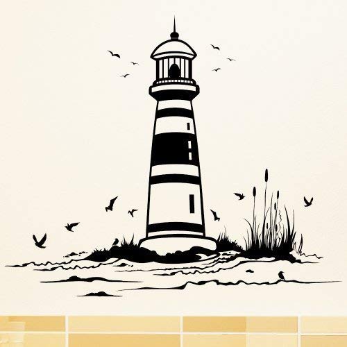 Strand mit Leuchtturm – Wandtattoo / 49 Farben / 4 Größen/Qualitätsprodukt/schwarz / 55 x 65 cm von Wandtattoo-Loft