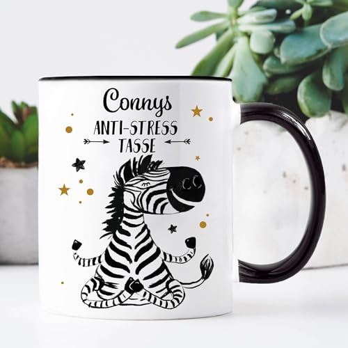 Tasse bedruckt Zebra Yoga Anti-Stress Tasse personalisiert mit Namen, Geschenk Freundin, Kaffeetasse Kaffeebecher von Wandtattoo Loft