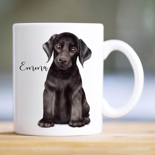 Tasse bedruckt Hund Labrador mit Wunschnamen Kaffeetasse, personalisiert, Geschenk Geburtstag, glänzend, Schwarz von Wandtattoo Loft