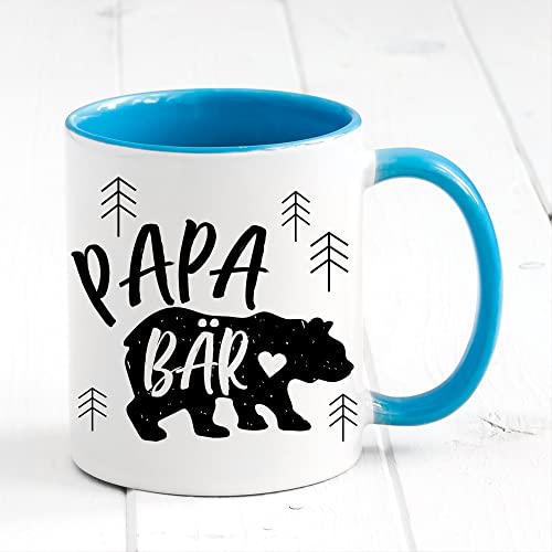 Tasse bedruckt Papa Bär Geschenk Kaffeetasse Kaffeebecher, Vatertag, hellblau von Wandtattoo Loft