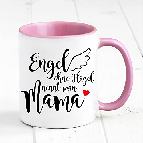 Tasse bedruckt Spruch Engel ohne Flügel nennt man Mama Geschenk Geburtstag Kaffeetasse Kaffeebecher, Muttertagsgeschenk, rosa von Wandtattoo Loft