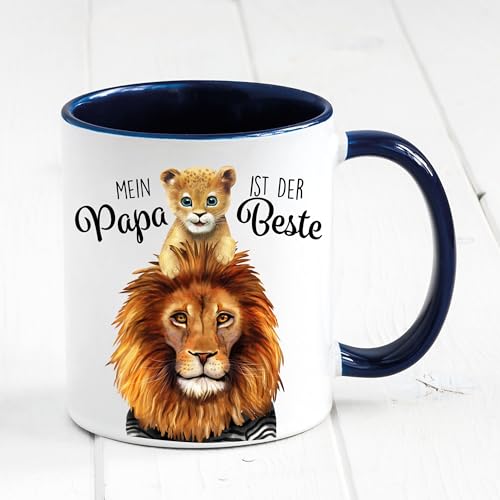 Tasse bedruckt mit Löwe Mein Papa ist der Beste, Geschenk zum Geburtstag Kaffeetasse Kaffeebecher, Vatertagsgeschenk, dunkelblau von Wandtattoo Loft