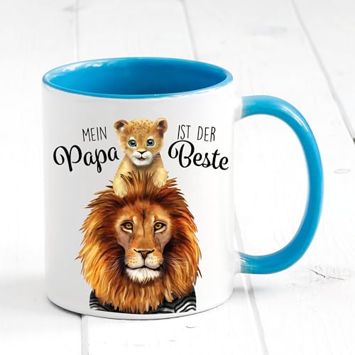 Tasse bedruckt mit Löwe Mein Papa ist der Beste, Geschenk zum Geburtstag Kaffeetasse Kaffeebecher, Vatertagsgeschenk, hellblau von Wandtattoo Loft