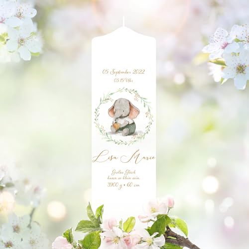 Wandtattoo Loft Geburtskerze Junge oder Mädchen Motiv Elefant, 25cm x 7cm, personalisierte Kerze, bedruckte Kerze zur Geburt, Stumpenkerze, individuelles Baby Geschenk Wandtattoo Loft Geburtskerze Junge oder Mädchen Motiv Elefant, 25cm x 7cm, personalisierte Kerze, bedruckte Kerze zur Geburt, Stumpenkerze, individuelles Baby Geschenk von Wandtattoo-Loft