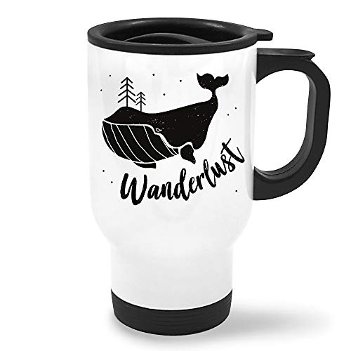 Thermobecher mit Griff - Wanderlust - Wal - beidseitig Bedruckt von Wandtattoo-Loft