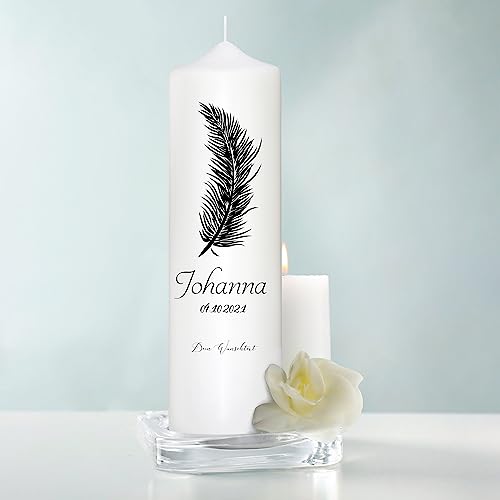 Wandtattoo Loft Trauerkerze personalisiert mit Namen und Datum, Motiv mit schwarzer Feder, 25cm x 7cm, personalisierte Trauerkerze, Kondolenzkerze, Beileidskerze, Trauerlicht, Grabkerze Wandtattoo Loft Trauerkerze personalisiert mit Namen und Datum, Motiv mit schwarzer Feder, 25cm x 7cm, personalisierte Trauerkerze, Kondolenzkerze, Beileidskerze, Trauerlicht, Grabkerze von Wandtattoo-Loft
