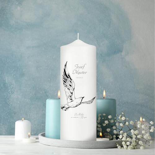 Trauerkerze Blumenkranz Möwe Vogel personalisiert mit Namen Datum Trauerspruch, Trauerkerze 18x7 cm von Wandtattoo Loft