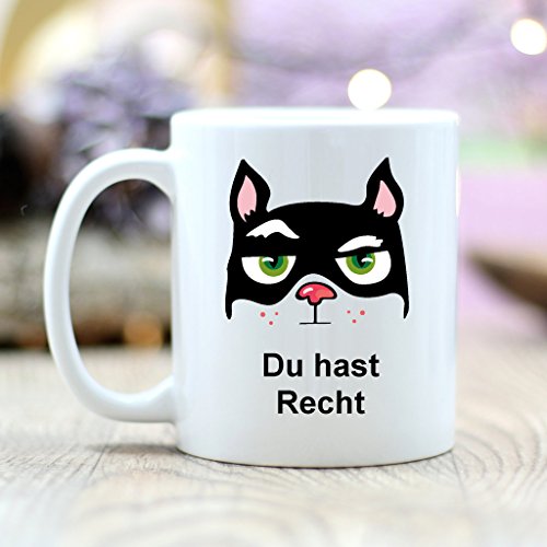 Wandtattoo-Loft® Bedruckte Keramiktasse „Du hast Recht und ich hab Meine Ruhe“ mit Katze/beidseitig/Tasse/Becher/Spülmaschinenfest/Kaffeetasse mit Motiv und Spruch von Wandtattoo-Loft