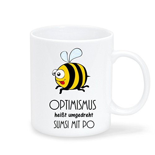 Wandtattoo-Loft Keramiktasse Optimismus heißt umgedreht Sumsi mit Po - Tasse mit Spruch und Biene - Spülmaschinenfest von Wandtattoo-Loft