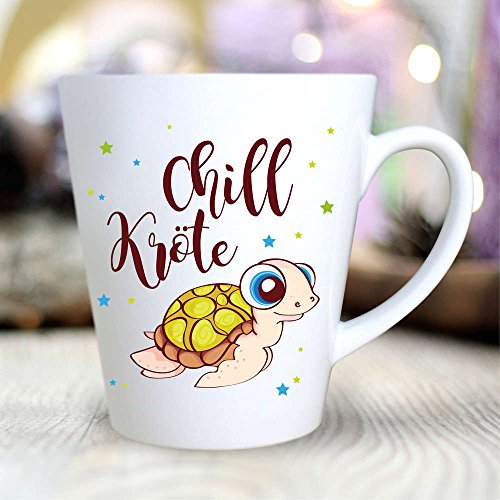 Wandtattoo-Loft® Bedruckte Konische Keramiktasse „Chillkröte“ mit niedlicher Schildkröte/beidseitig Bedruckt/Tasse/Becher/Spülmaschinenfest/Kaffeetasse mit Motiv von Wandtattoo-Loft