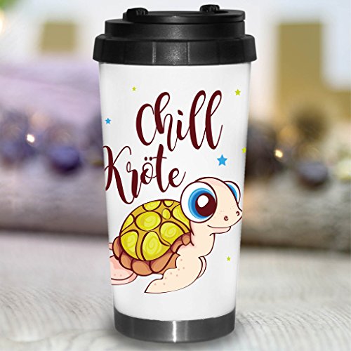 Wandtattoo-Loft® Bedruckter konischer Edelstahl Thermobecher Spruch Chillkröte mit Einer süßen Schildkröte/Becher/Thermobecher mit Motiv und Spruch/Turtle von Wandtattoo-Loft