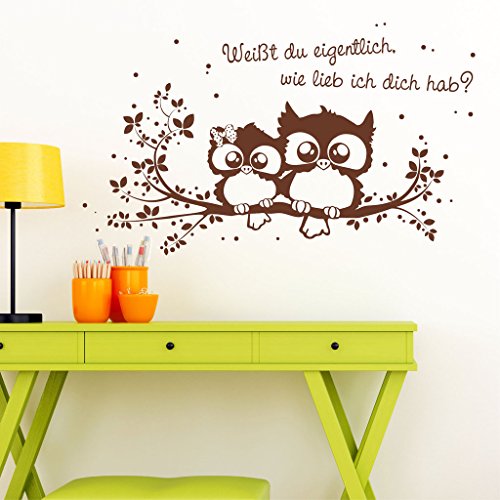 Wandtattoo-Loft® Eulenwandtattoo „Weißt du eigentlich, wie lieb ich Dich hab?“ mit niedlichen Eulen auf einem Zweig – Wandtattoo / 49 Farben / 4 Größen/Flieder / 35 x 59 cm von Wandtattoo-Loft