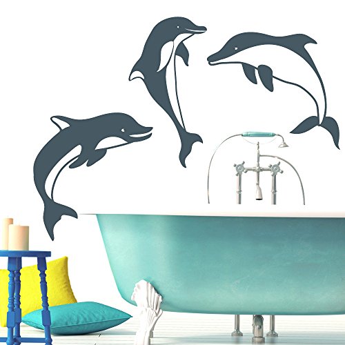 Wandtattoo-Loft „DREI niedliche Delphine“ - Wandtattoo / 54 Farben / 3 Größen/grau / 26 x 40 cm, 30 x 42 cm und 41 x 29 cm von Wandtattoo-Loft