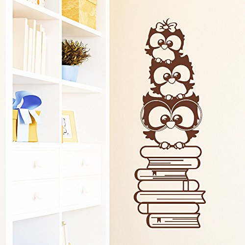 Wandtattoo-Loft „DREI niedliche Eulen auf Bücher“ – Wandtattoo / 49 Farben / 3 Größen/dunkelgrau / 20 x 58 cm von Wandtattoo-Loft