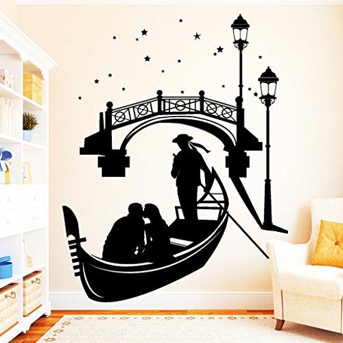 Wandtattoo-Loft „Liebe in Venedig“ - Wandtattoo / 54 Farben / 3 Größen/schwarz / 80 x 102 cm von Wandtattoo-Loft