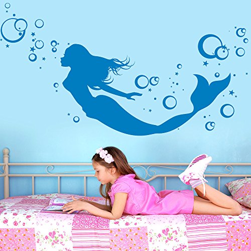 Wandtattoo-Loft „Meerjungfrau mit Blubberblasen“ - Wandtattoo / 49 Farben / 3 Größen/Lavendel / 80 x 165 cm von Wandtattoo-Loft