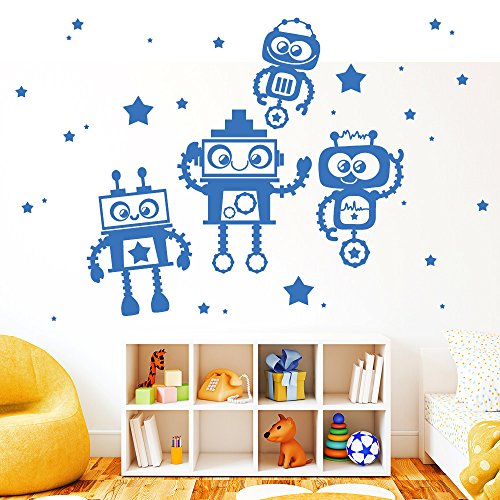 Wandtattoo-Loft „Vier Roboter mit Sternen“ - Wandtattoo / 49 Farben / 4 Größen/dunkelgrau / 115 x 144 cm von Wandtattoo-Loft