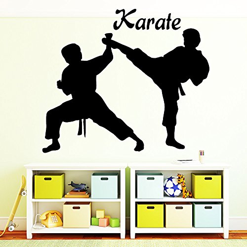 Wandtattoo-Loft „Zwei Karate Kämpfer mit Schriftzug: Karate“ - Wandtattoo / 49 Farben / 4 Größen/schwarz / 55 x 64 cm von Wandtattoo-Loft