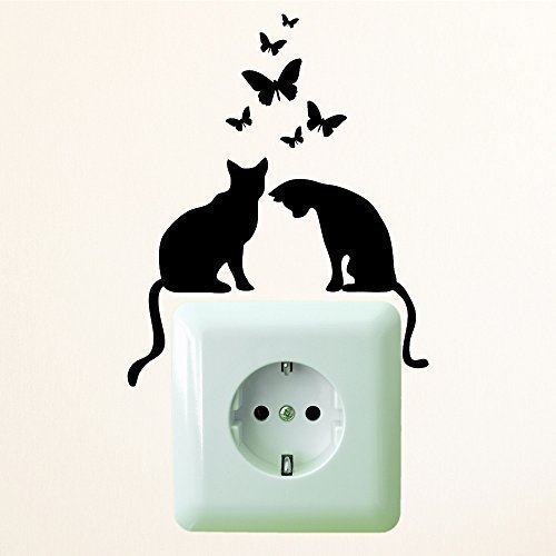 Wandtattoo-Loft „Zwei Katzen mit Schmetterlingen“ Größe 10 x 12 cm/Aufkleber für Steckdose oder/und Lichtschalter/ 49 Farben zur Auswahl/Kupfer / von Wandtattoo-Loft