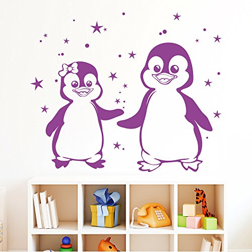 Wandtattoo-Loft „Zwei Pinguine mit Sternen“ - Wandtattoo / 49 Farben / 3 Größen/hellblau / 55 x 65 cm von Wandtattoo-Loft