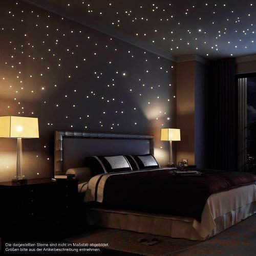 Wandtattoo Loft 124 Stk. selbstklebende nachtleuchtende Sterne (als Leuchtpunkte dargestellt) Leuchtaufkleber aus fluoreszierender Folie für Kinderzimmer oder Schlafzimmer Leuchtsterne für einen tollen Sternenhimmel von Wandtattoo-Loft