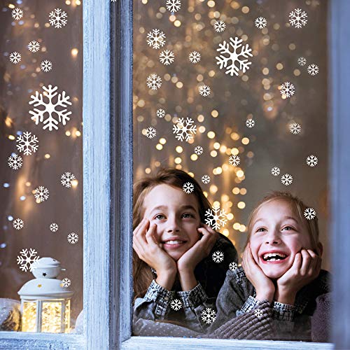 Wandtattoo-Loft Fensterbild Weihnachten 50 Schneeflocken und Punkte weiß – Wiederverwendbare Fensteraufkleber von Wandtattoo-Loft