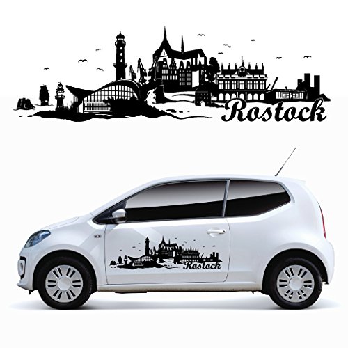 Wandtattoo-Loft Autoaufkleber „Skyline Rostock“ in der Größe 20 cm hoch x 82 cm breit / 54 Farben zur Auswahl/Silbergrau / von Wandtattoo-Loft