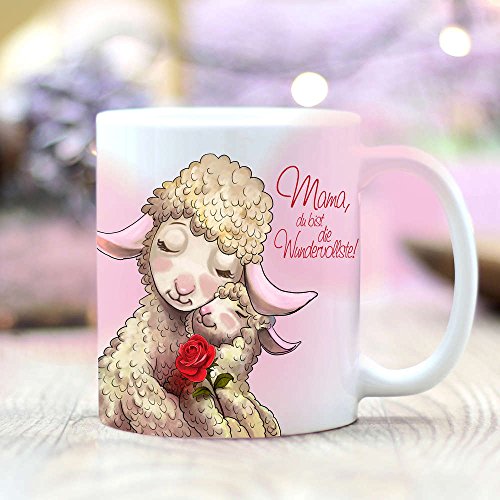 Wandtattoo-Loft Bedruckte Kaffee Tasse „Mama du bist die Wundervollste Schäfchen Mama mit Kind und Spruch/hochglänzende Oberfläche von Wandtattoo-Loft