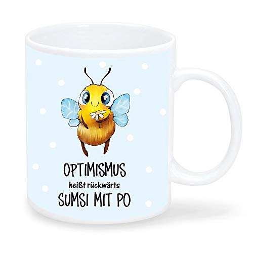 Wandtattoo Loft Bunte Tasse Bedruckt Biene Spruch Optimismus heißt rückwärts Sumsi mit Po blau von Wandtattoo Loft