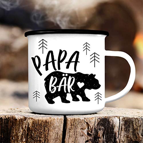 Wandtattoo-Loft Campingbecher Emaille Vatertag – Papa Bär – Herz Emailletasse/schwarzer Tassenrand von Wandtattoo-Loft