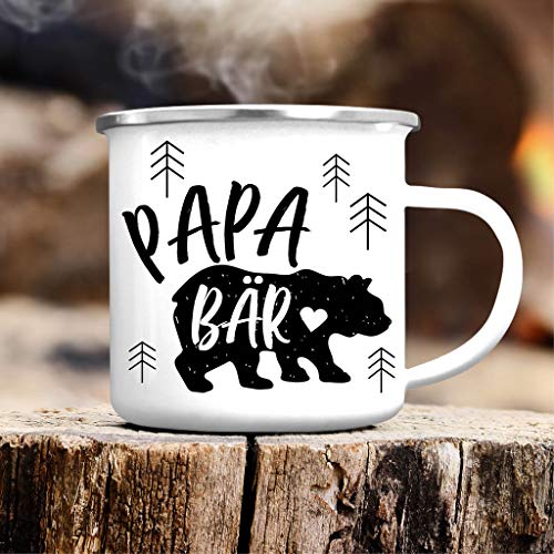 Wandtattoo Loft Emaille Becher Papa Bär Campingbecher – CB400 – silberner Tassenrand von Wandtattoo Loft