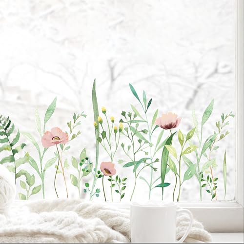 Wandtattoo Loft Fensteraufkleber Fensterbild Frühling Blumenwiese Gräser Fensterdeko Kinderzimmer Fensterfolie Wiederverwendbar, 1. A4 Bogen von Wandtattoo Loft