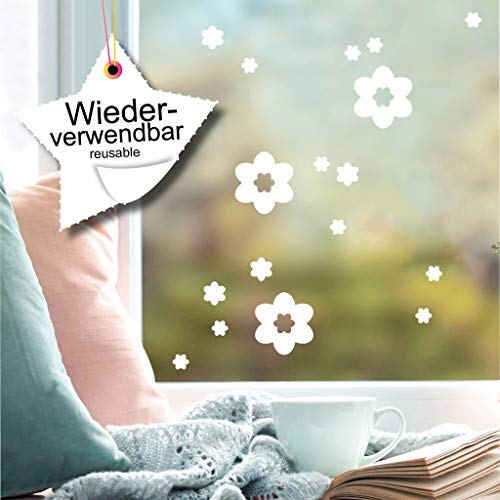 Wandtattoo-Loft Fensteraufkleber Frühling Blumen in der Farbe Weiss WIEDERVERWENDBAR / 17 Aufkleber im Set/Fensterbilder Ostermotiv/Fensterdeko Set von Wandtattoo-Loft