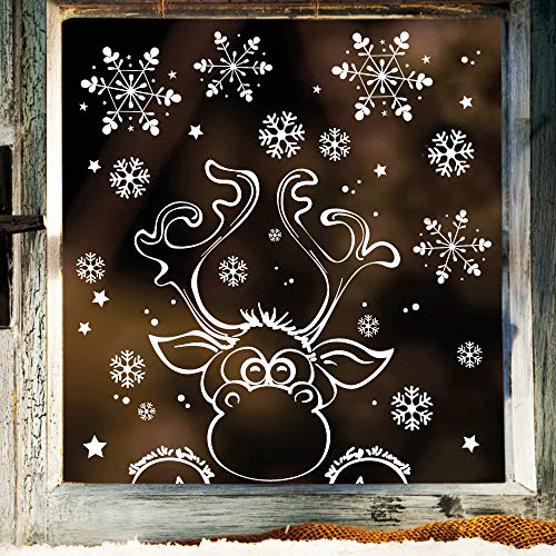 Wandtattoo-Loft Fensteraufkleber Kleiner neugieriger Elch mit Schneeflocken WIEDERVERWENDBAR von Wandtattoo-Loft