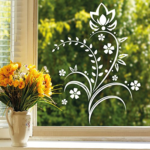 Wandtattoo-Loft Fensteraufkleber Ranke mit Blüten und Blättern/Fensteraufkleber / 54 Farben / 2 Größen/lindgrün / 55 cm breit x 76 cm hoch von Wandtattoo-Loft