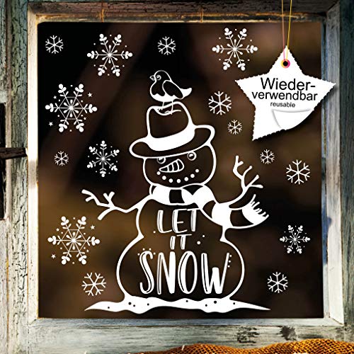 Wandtattoo-Loft Fensteraufkleber Schneemann Let It Snow mit Schneeflocken WIEDERVERWENDBAR von Wandtattoo-Loft