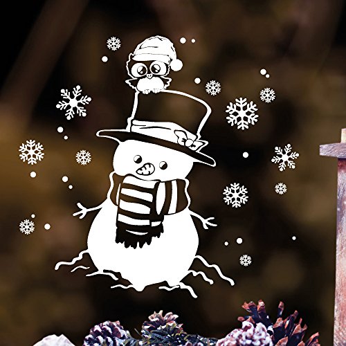 Wandtattoo Loft Fensterbild „Schneemann mit Eule“ aus weißer mattglänzender Vinylfolie, konturgeschnitten- OHNE hässliche Hintergrundfolie, 2 Größen zur Auswahl Fensteraufkleber Weihnachten Dekoration / / 55 cm x 59 cm von Wandtattoo-Loft